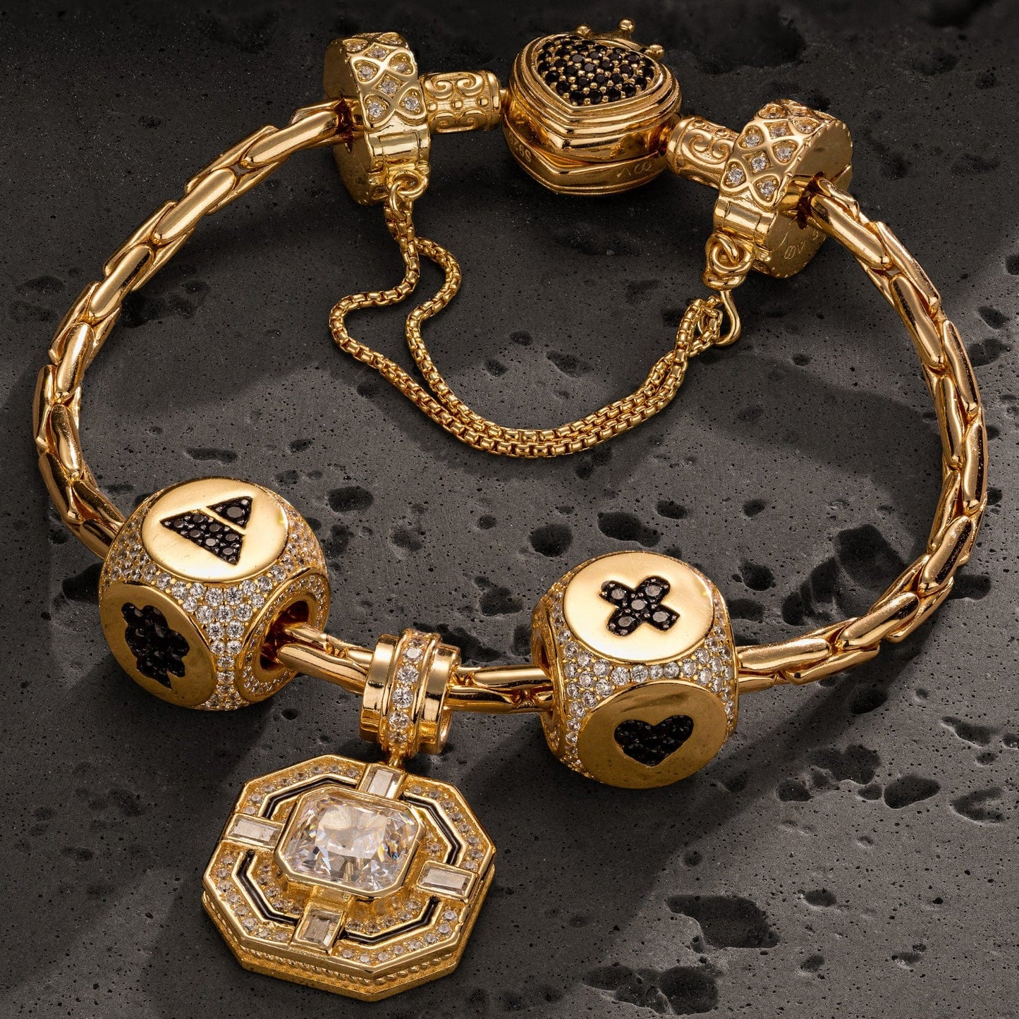 Sterling Silver Cloverbot Infinity Charms Bracelet Set In 14K Gold Plated