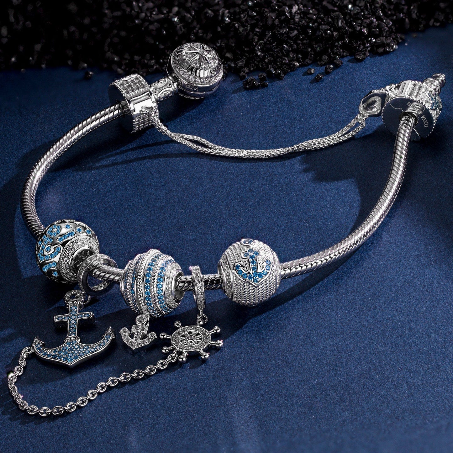 Sterling Silver Anchor of Hope Charms Bracelet Set In White Gold Plated