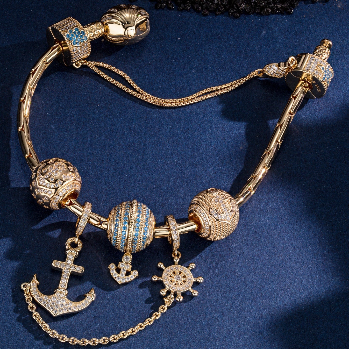 Sterling Silver Anchor of Hope Charms Bracelet Set In 14K Gold Plated