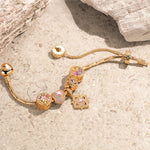 Sterling Silver Amour and Blossom Birthstone Charms Bracelet Set With Enamel In 14K Gold Plated