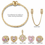 Sterling Silver Amour and Blossom Birthstone Charms Bracelet Set With Enamel In 14K Gold Plated