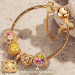 Sterling Silver Amour and Blossom Birthstone Charms Bracelet Set With Enamel In 14K Gold Plated