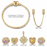 Sterling Silver Amour and Blossom Birthstone Charms Bracelet Set With Enamel In 14K Gold Plated