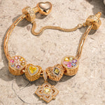 Sterling Silver Amour and Blossom Birthstone Charms Bracelet Set With Enamel In 14K Gold Plated