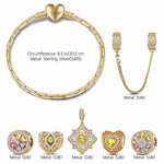 Sterling Silver Amour and Blossom Birthstone Charms Bracelet Set With Enamel In 14K Gold Plated