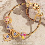 Sterling Silver Amour and Blossom Birthstone Charms Bracelet Set With Enamel In 14K Gold Plated