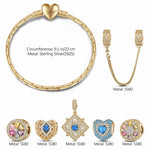 Sterling Silver Amour and Blossom Birthstone Charms Bracelet Set With Enamel In 14K Gold Plated