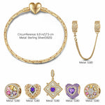 Sterling Silver Amour and Blossom Birthstone Charms Bracelet Set With Enamel In 14K Gold Plated