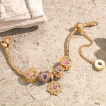 Sterling Silver Amour and Blossom Birthstone Charms Bracelet Set With Enamel In 14K Gold Plated