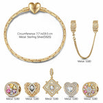 Sterling Silver Amour and Blossom Birthstone Charms Bracelet Set With Enamel In 14K Gold Plated