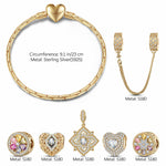 Sterling Silver Amour and Blossom Birthstone Charms Bracelet Set With Enamel In 14K Gold Plated