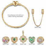 Sterling Silver Amour and Blossom Birthstone Charms Bracelet Set With Enamel In 14K Gold Plated