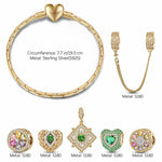 Sterling Silver Amour and Blossom Birthstone Charms Bracelet Set With Enamel In 14K Gold Plated