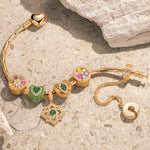 Sterling Silver Amour and Blossom Birthstone Charms Bracelet Set With Enamel In 14K Gold Plated