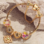 Sterling Silver Amour and Blossom Birthstone Charms Bracelet Set With Enamel In 14K Gold Plated