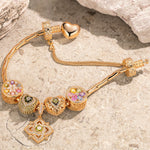 Sterling Silver Amour and Blossom Birthstone Charms Bracelet Set With Enamel In 14K Gold Plated