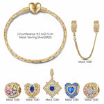 Sterling Silver Amour and Blossom Birthstone Charms Bracelet Set With Enamel In 14K Gold Plated