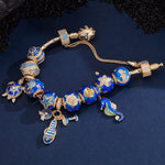 Sterling Silver Ocean Getaway Charms Bracelet Set With Enamel In 14K Gold Plated