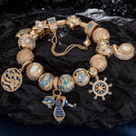 Sterling Silver Maritime Adventure Charms Bracelet Set With Enamel In 14K Gold Plated