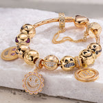 Sterling Silver Bright Smiles Charms Bracelet Set In 14K Gold Plated
