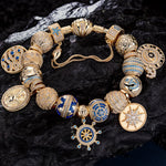 Sterling Silver Adventure Awaits Charms Bracelet Set With Enamel In 14K Gold Plated