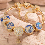 Sterling Silver Colorful Underwater World Charms Bracelet Set With Enamel In 14K Gold Plated