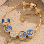 Sterling Silver Colorful Underwater World Charms Bracelet Set With Enamel In 14K Gold Plated