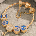 Sterling Silver Colorful Underwater World Charms Bracelet Set With Enamel In 14K Gold Plated