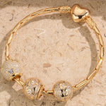 Sterling Silver Twinkling Star Charms Bracelet Set In 14K Gold Plated