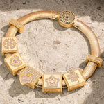 Sterling Silver Unlimited Love Rectangular Charms Bracelet Set With Enamel In 14K Gold Plated