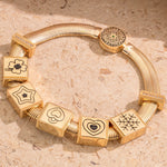 Sterling Silver Unlimited Love Rectangular Charms Bracelet Set With Enamel In 14K Gold Plated