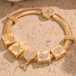 Sterling Silver Maritime Beauty Rectangular Charms Bracelet Set In 14K Gold Plated