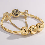 Sterling Silver Hearty Laugh Charms Bracelet Set With Enamel In 14K Gold Plated