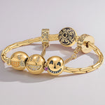 Sterling Silver Humorous Emojis Charms Bracelet Set With Enamel In 14K Gold Plated