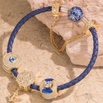 Sterling Silver Captivating Sailing Charms Bracelet Set With Enamel In Two-Tone Plating