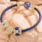 Sterling Silver Captivating Sailing Charms Bracelet Set With Enamel In Two-Tone Plating
