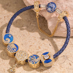 Sterling Silver Colorful Underwater World Charms Bracelet Set With Enamel In Two-Tone Plating