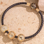Sterling Silver Twinkling Star Charms Bracelet Set With Enamel In 14K Gold Plated