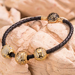 Sterling Silver Twinkling Star Charms Bracelet Set With Enamel In 14K Gold Plated