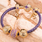 Sterling Silver Purple Luck Charms Bracelet Set With Enamel In 14K Gold Plated