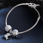 Sterling Silver Mermaid Bear Penguin Charms Bracelet Set In White Gold Plated