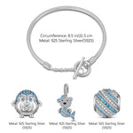 Sterling Silver Mermaid Bear Penguin Charms Bracelet Set In White Gold Plated