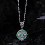Sterling Silver Green Shield Charms Necklace Set In White Gold Plated