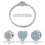 Sterling Silver Blue Ice Crystals Charms Bracelet Set In White Gold Plated