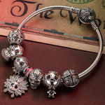 Sterling Silver Skeleton Tribe Charms Bracelet Set With Enamel In White Gold Plated