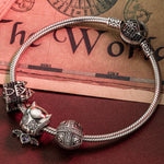 Sterling Silver Elf Castle Charms Bracelet Set With Enamel In White Gold Plated