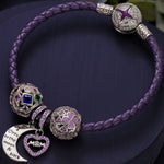 Sterling Silver Love You To the Moon Charms Bracelet Set With Enamel In White Gold Plated