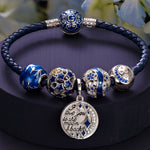 Sterling Silver My Blue Sky Charms Bracelet Set With Enamel In White Gold Plated