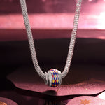 Sterling Silver Stained Glass Window Charms Necklace Set With Enamel In White Gold Plated