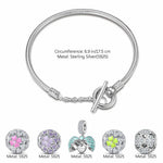 Sterling Silver Colorful Clover Charms Bracelet Set With Enamel In White Gold Plated